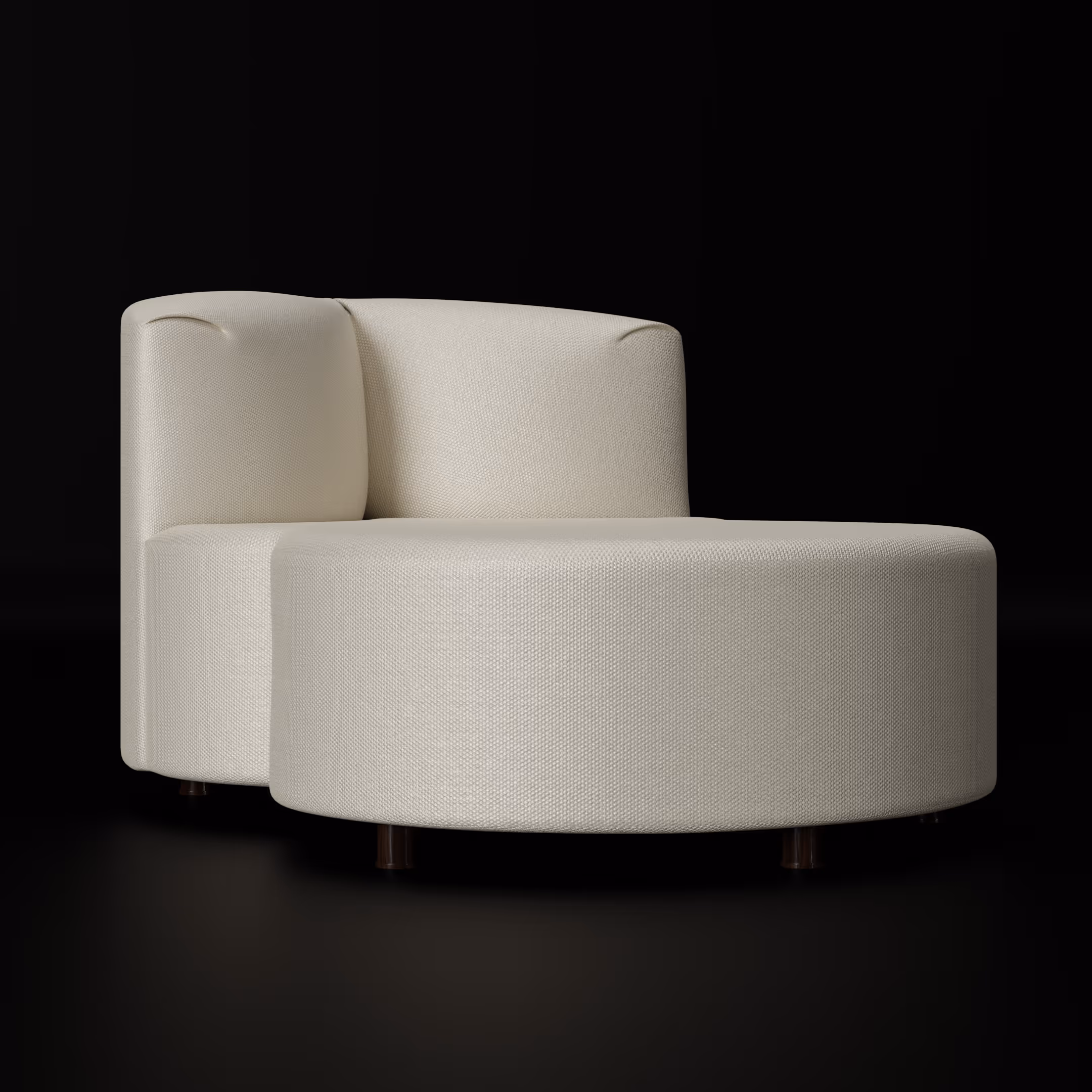 Product Visualisatie van een zetel element in een donkere ruimte. Realistische mapping van de stof