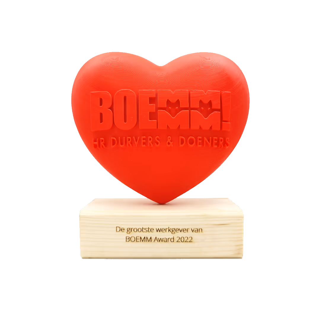 3D Awards in de vorm van een hart. Lokaal geproduceerd in Antwerpen