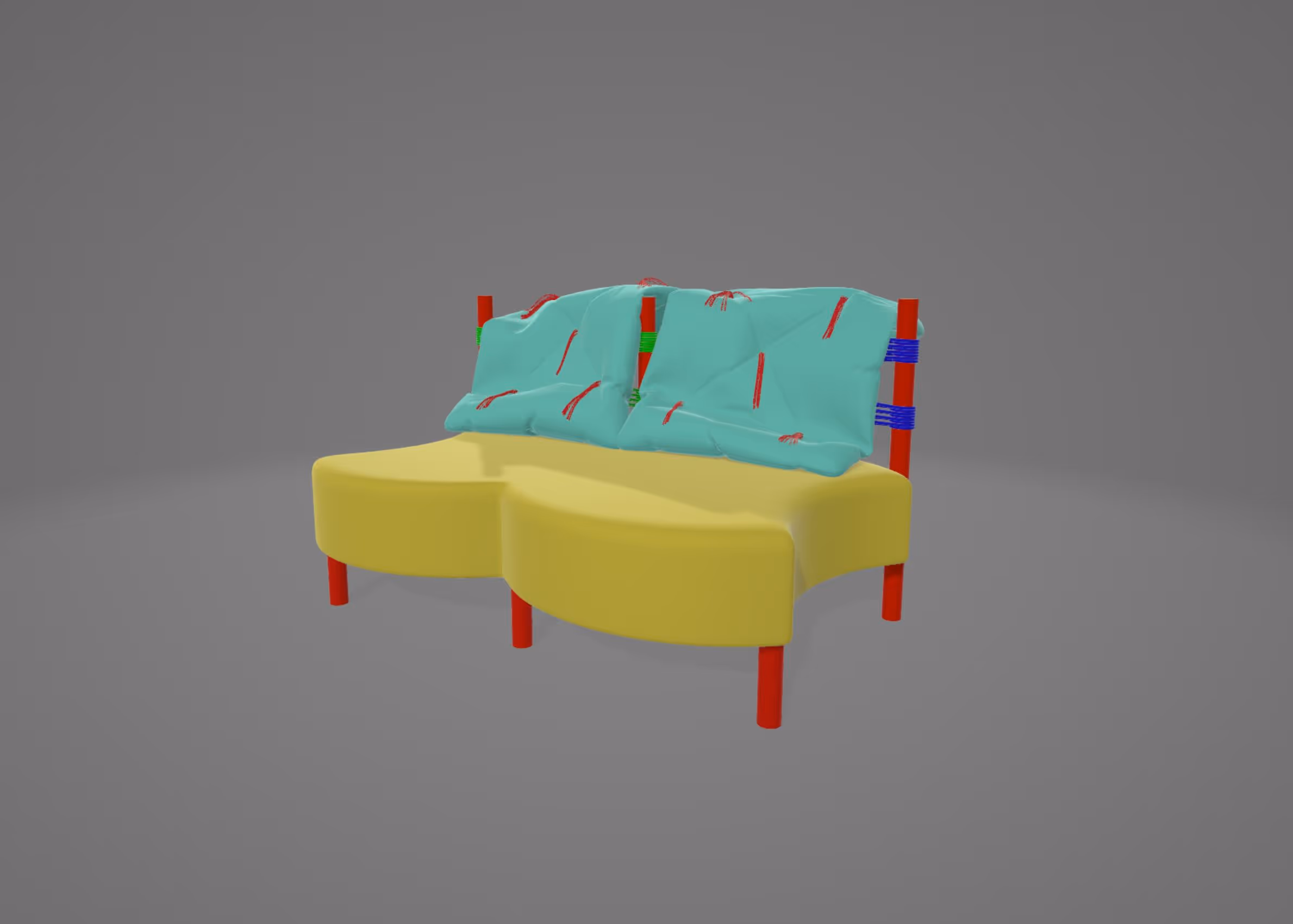 digitale simulatie voor realistische plooien in de kussens en dekens van het model