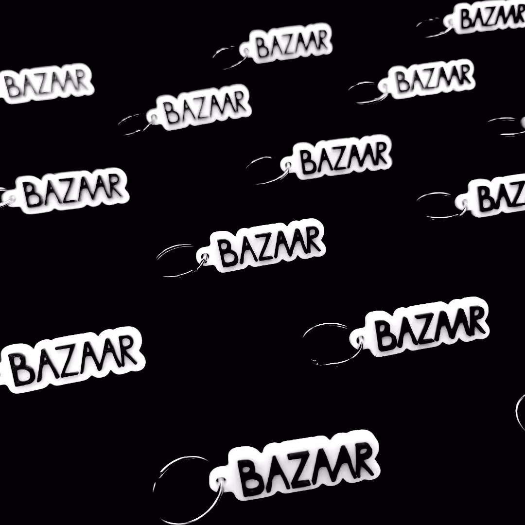 serieproductie van logo sleutelhangers voor BAZAAR