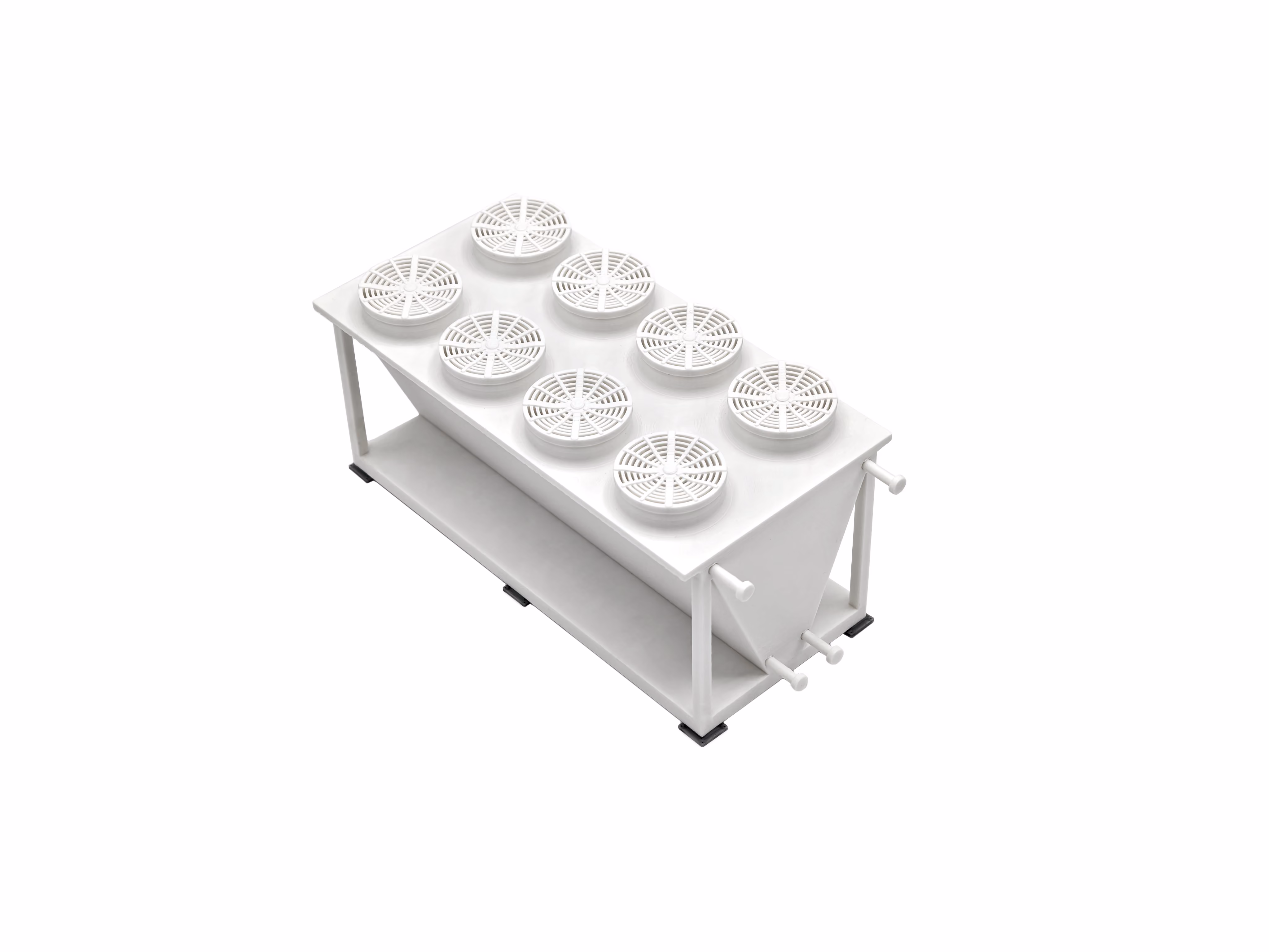 3d geprinte chiller met 8 fans in PLA matte ivory met voetplaatjes in PLA silk voor metalen look. gemaakt door antistatic