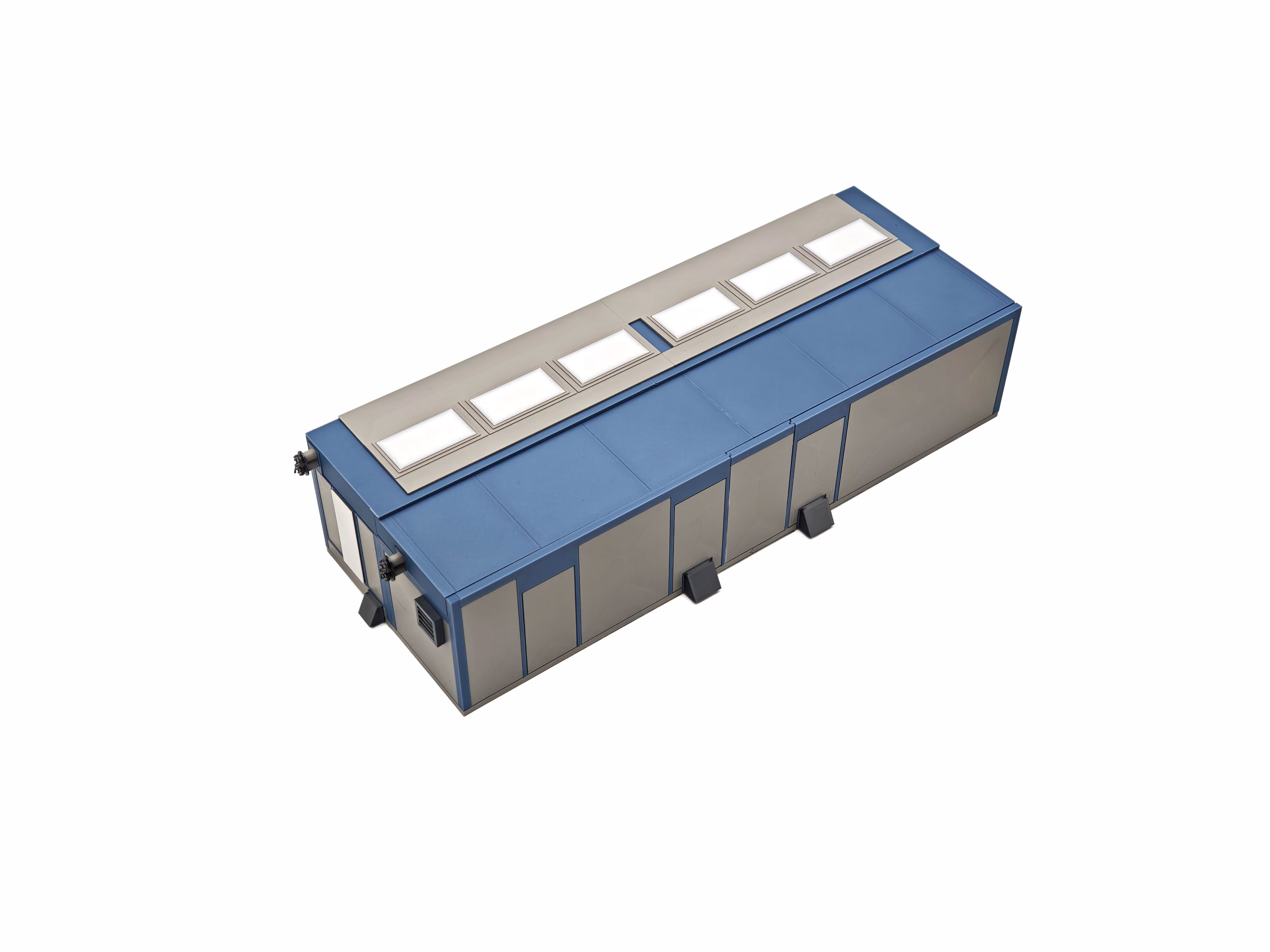 3d geprinte container met afneembaar dak en serverkast elementen binnen in het volume. Geprint in meerdere kleuren en later naadloos verlijmd. gemaakt door antistatic bv