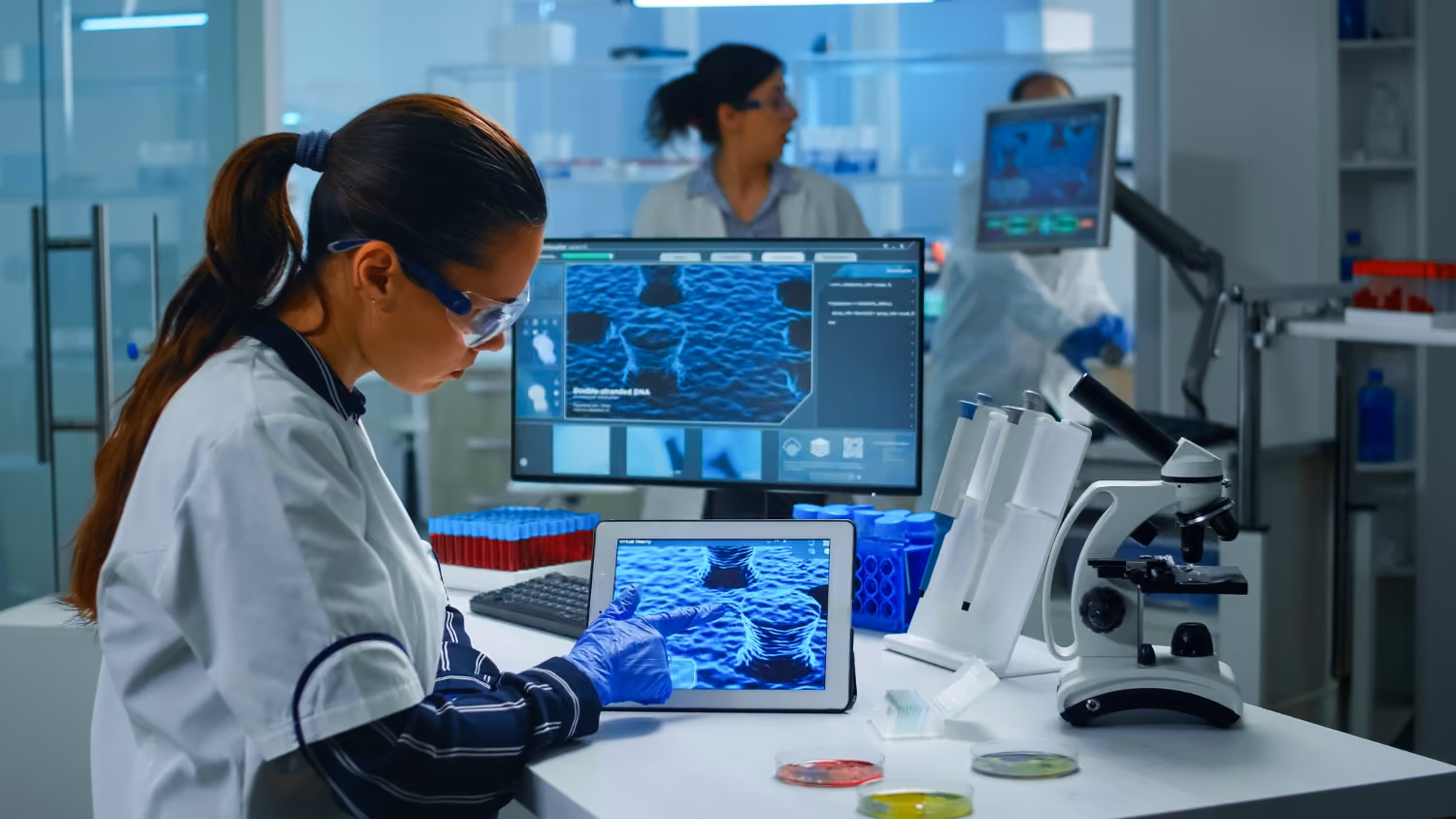 Scientist looking over samples