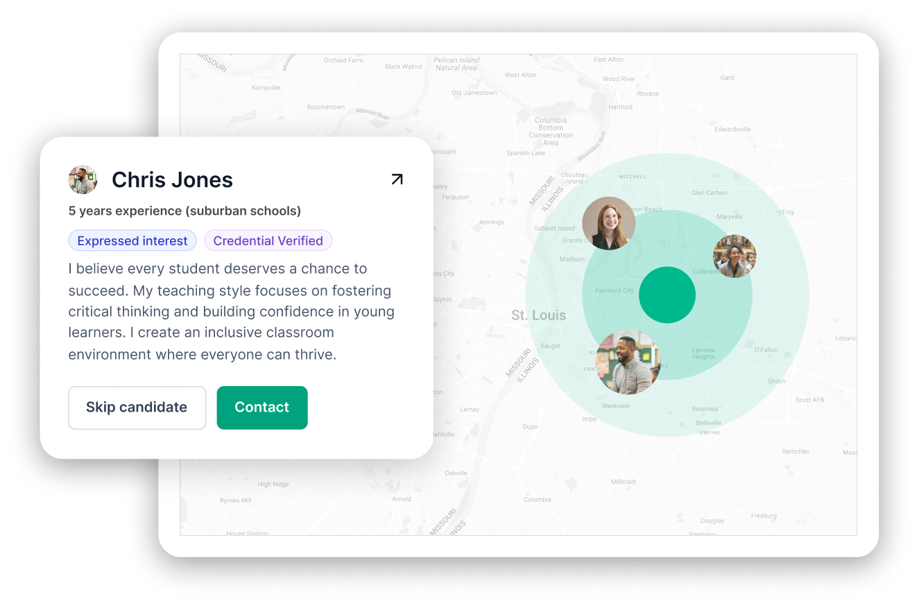 Messaging interface showing a school profile