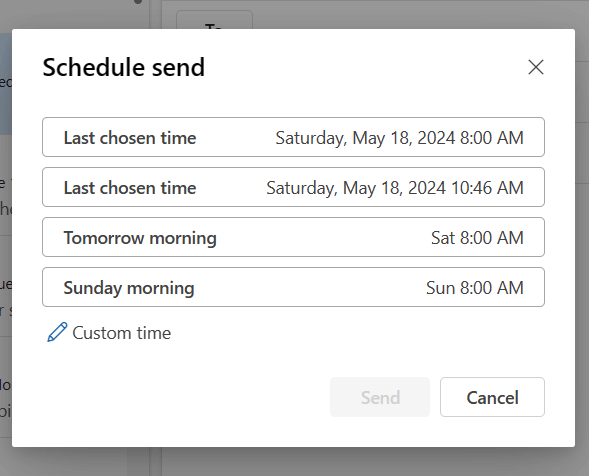 Set when to send the email without having to log in to your Outlook account.