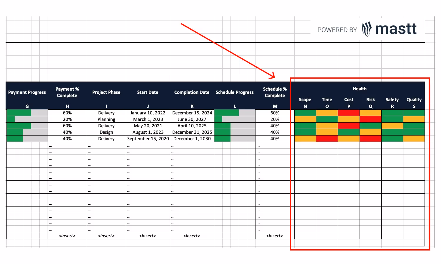 A sceenshot of how to input project health status.
