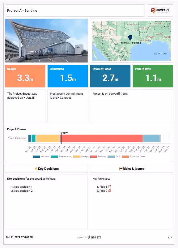Mastt recommends portrait, A4 size reports for Executives and Boards.