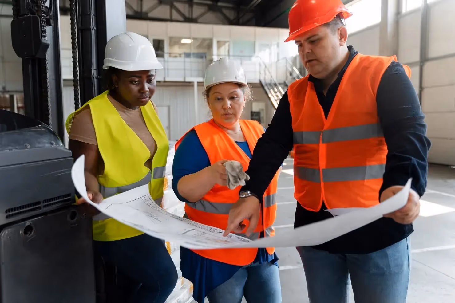 An image of construction workers having their daily construction report meeting.