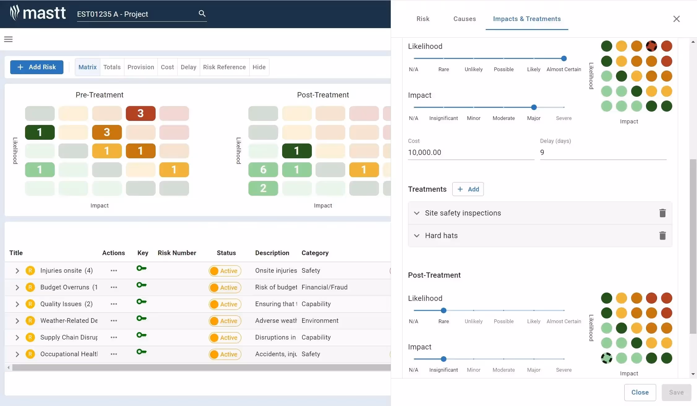 A screenshot of Mastt's risk management software.