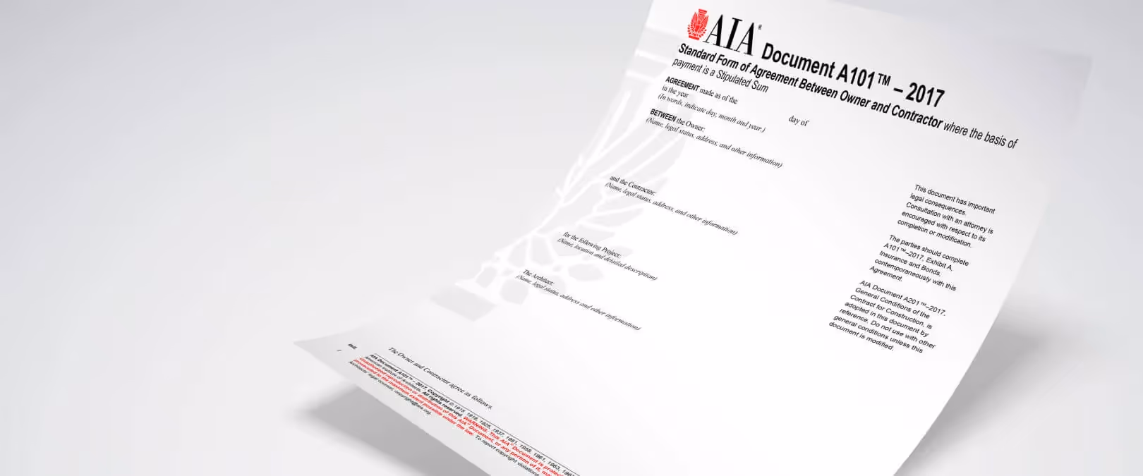 Sample image of AIA Document A101 Contract.