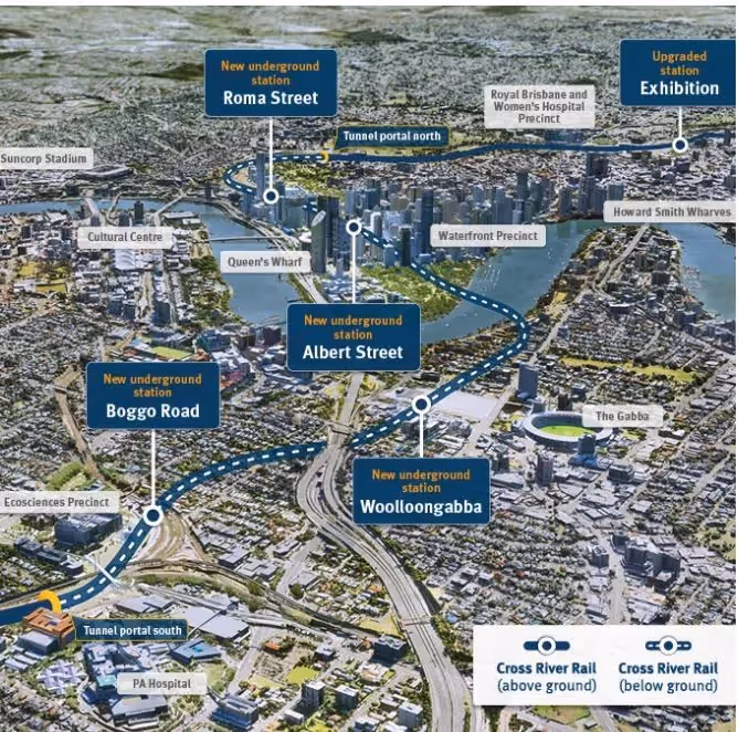 Top Capital Works Projects Under Construction in Australia: a glimpse at what the Brisbane Cross River Rail Project would look like once finished.