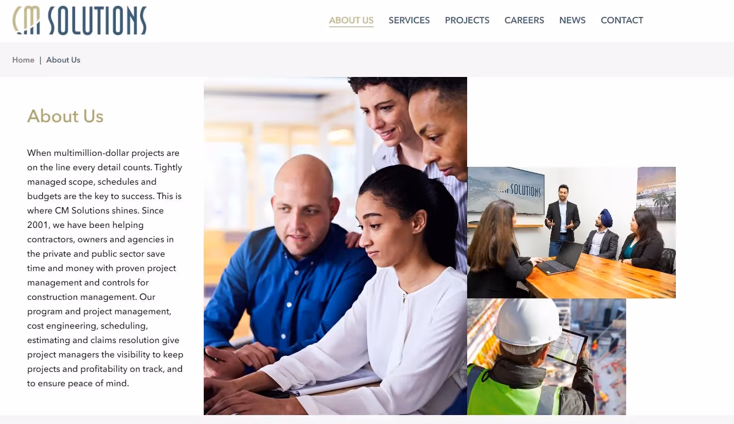Screenshot of a construction project management consultant website