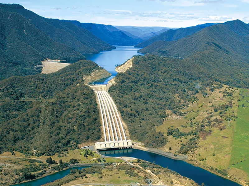 Aerial view of Snowy Mountains Hydro-electric Scheme in Australia.