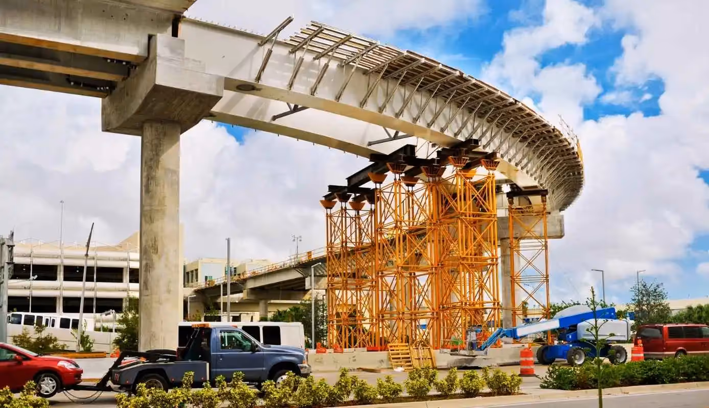 Highway bridge construction in progress, a prime P3 project example of infrastructure development.