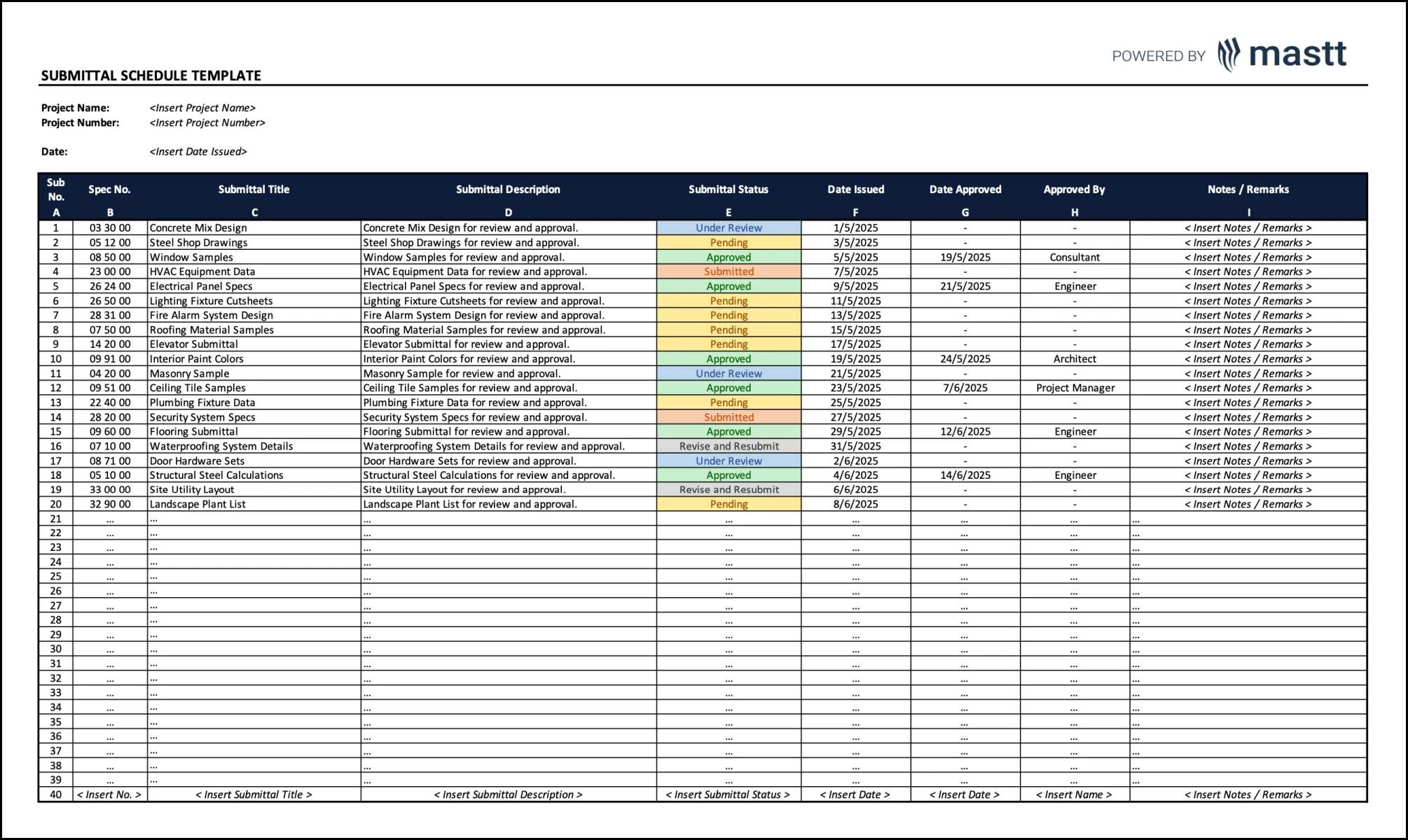 Submittal Schedule Template Word Excel 