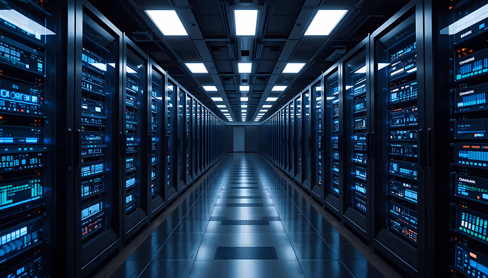 End product of data center construction, data center showing built server halls and infrastructure.