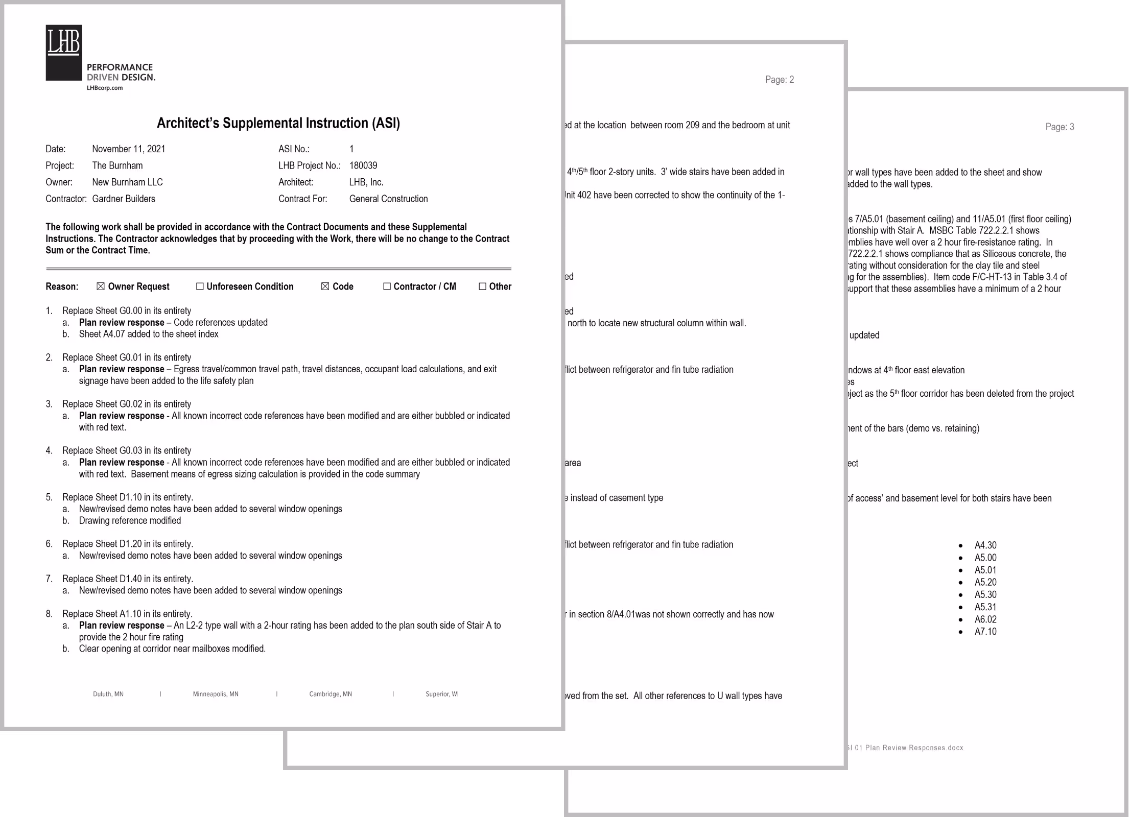 Sample ASI used to clarify minor construction design changes