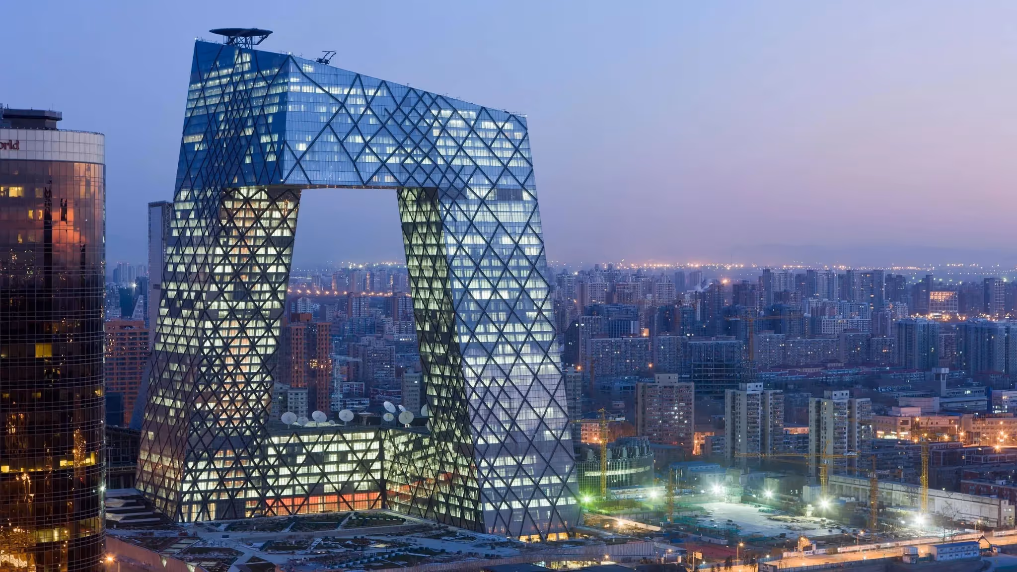 CCTV Headquarters illuminated over Beijing city