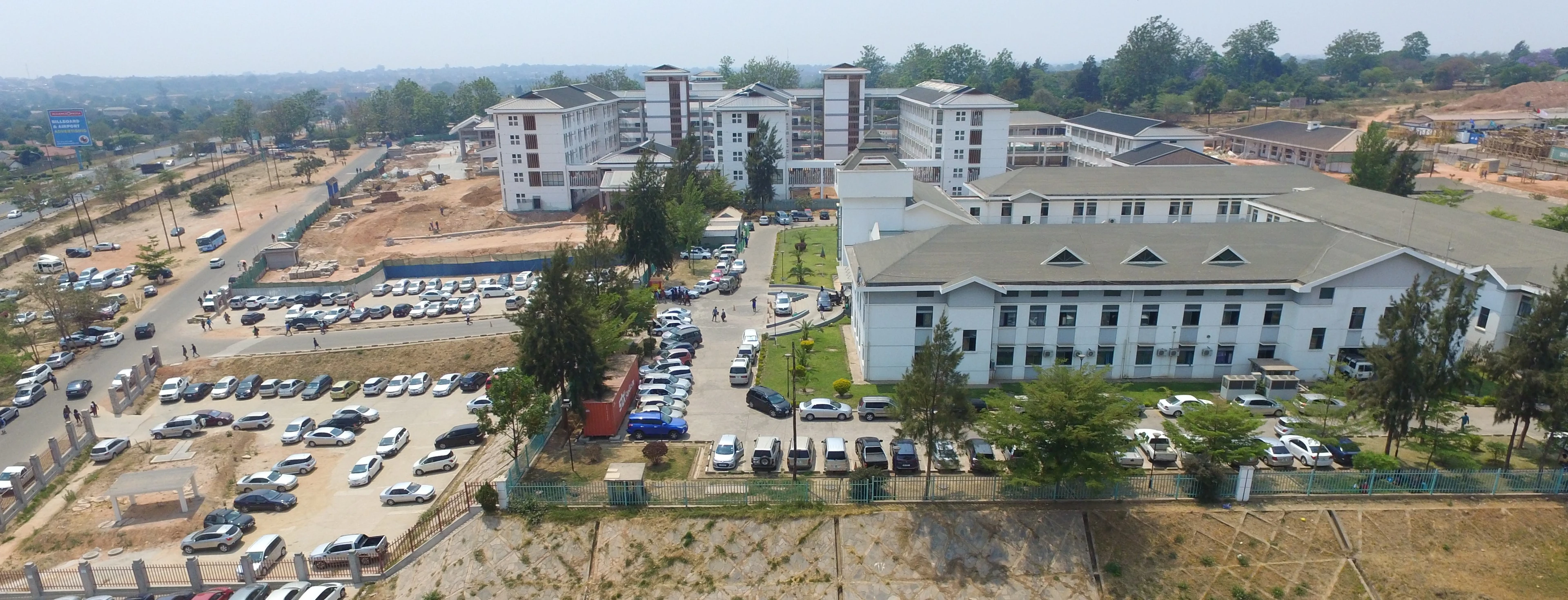 Hospital and healthcare buildings at Levy Mwanawasa campus