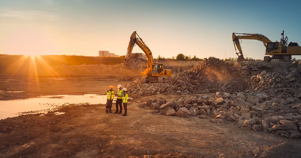 Excavation site with contractor team in property development project management.
