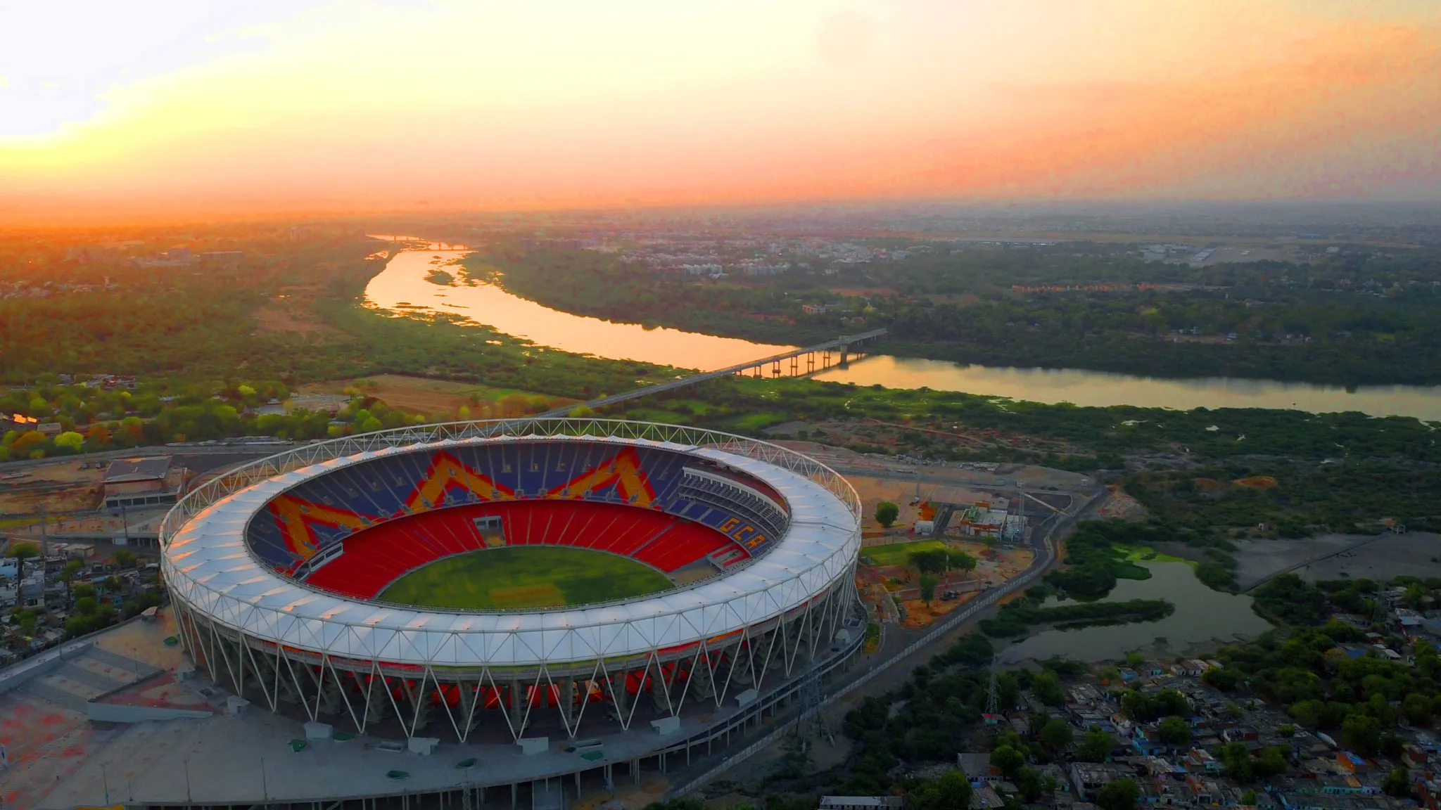 Aerial view of Narendra Modi Stadium