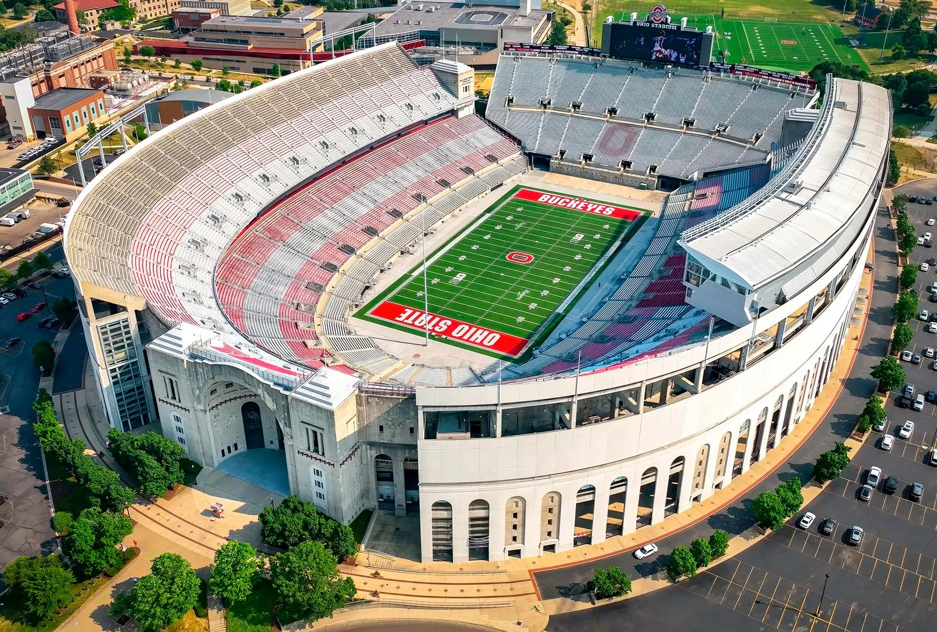 Ohio Stadium’s iconic horseshoe shape seen from above