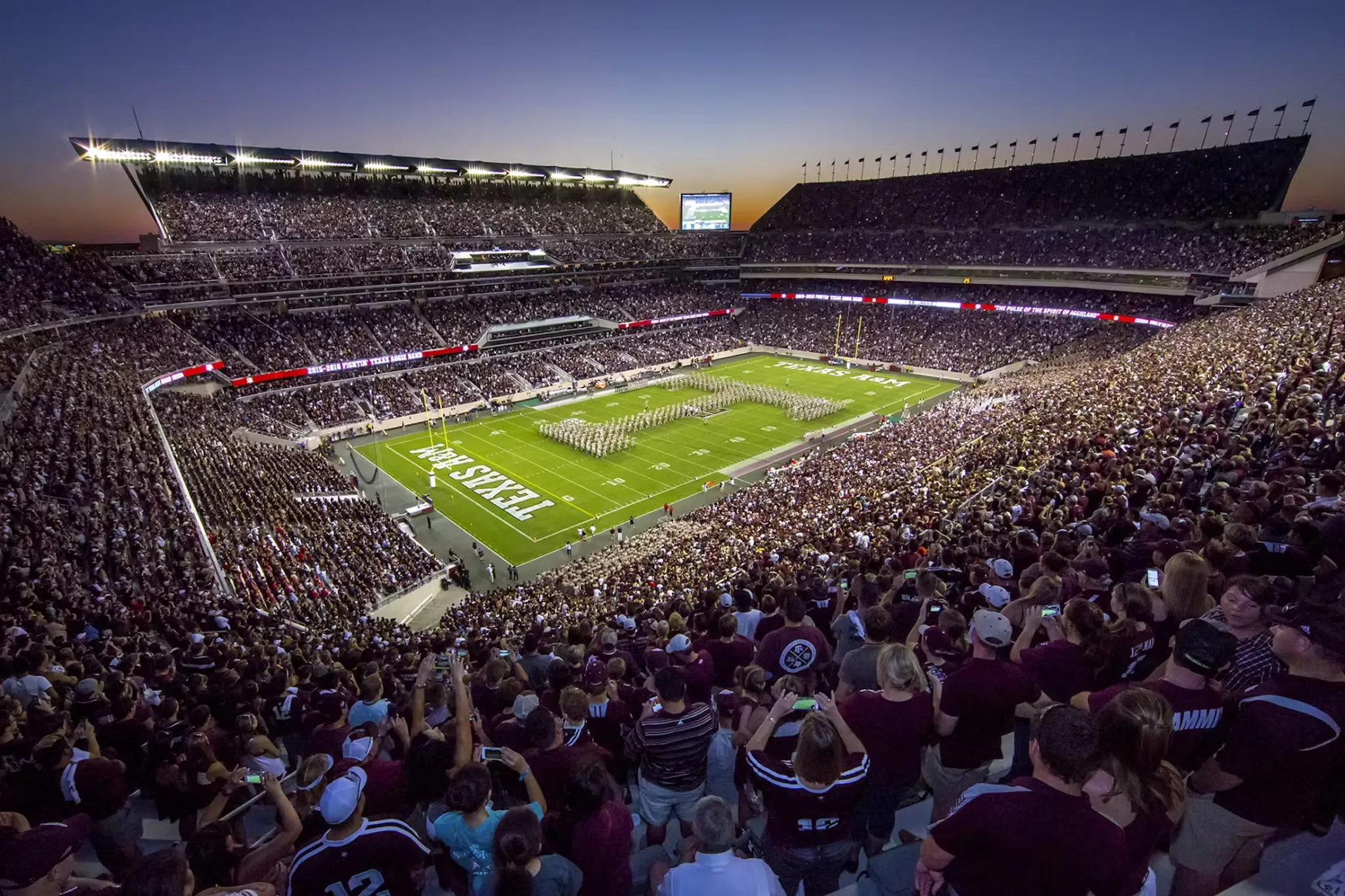 Kyle Field packed with fans during a night football game