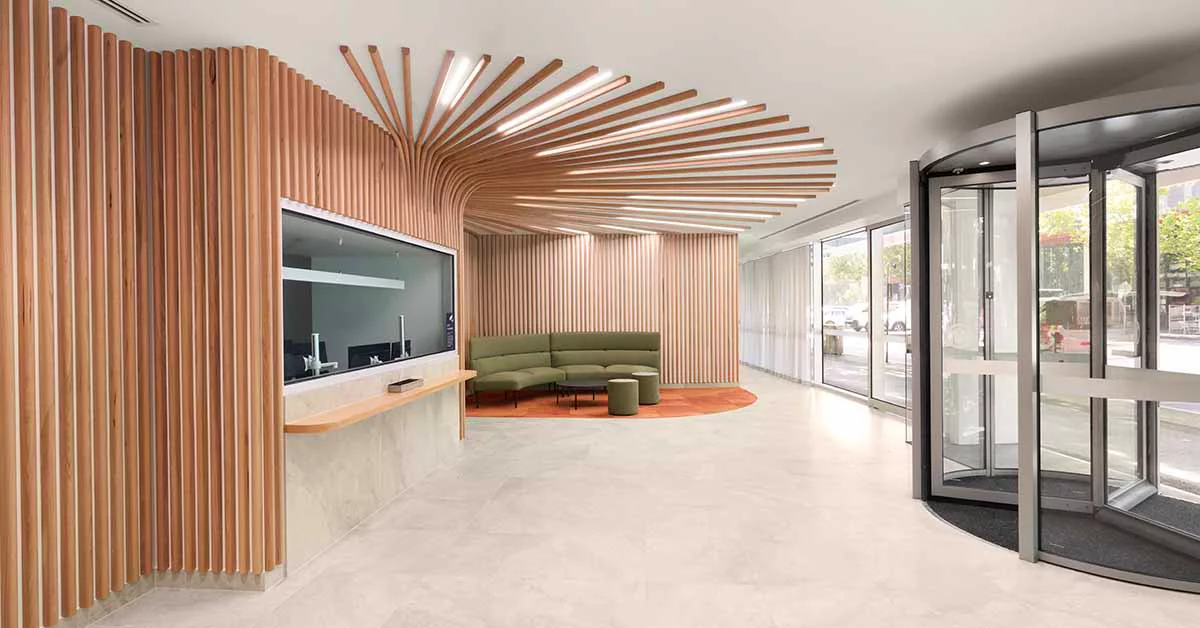 JLL Property development consultants delivered this modern lobby for Home Affairs ACT.