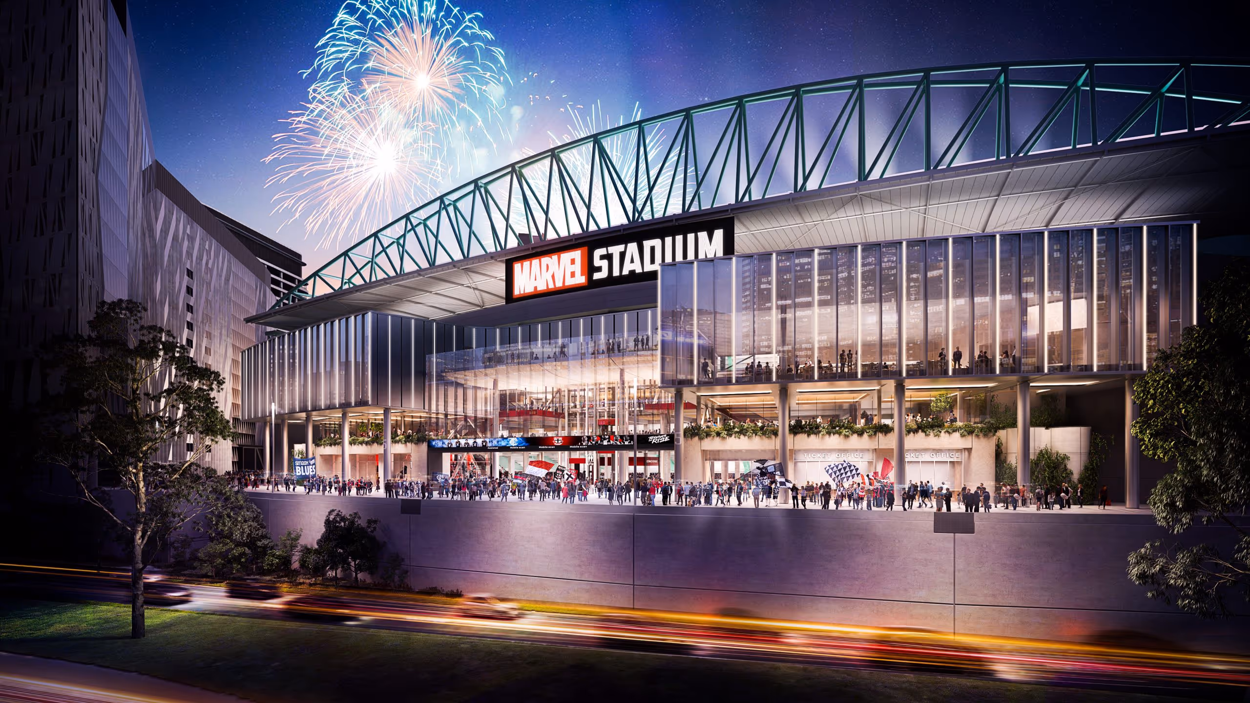 Property development consultants Urbis redesigned Marvel Stadium entry precinct.