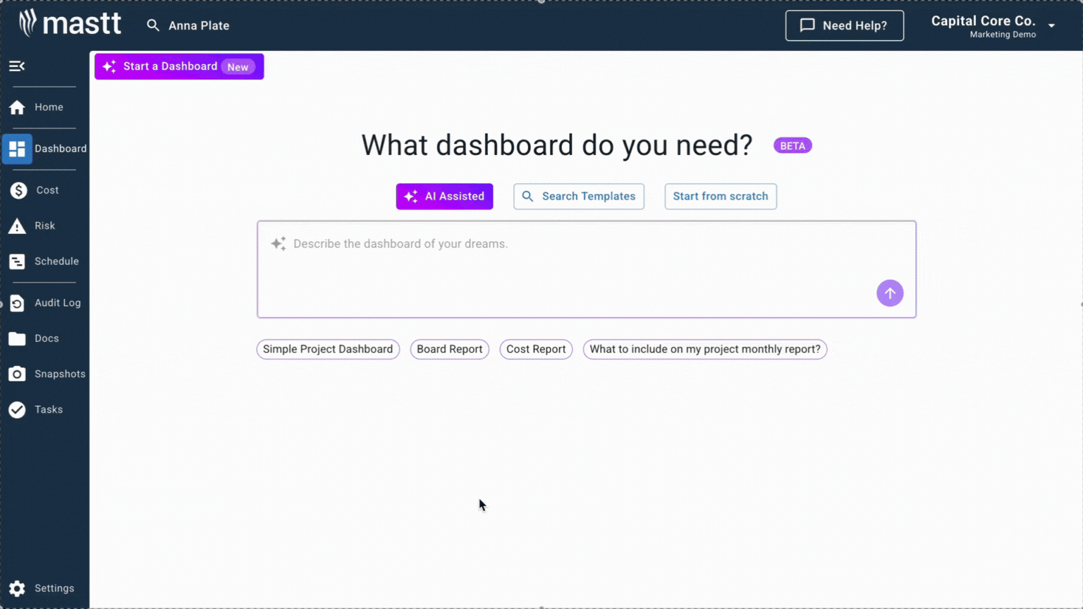 911 AI Template Studio creating a project portfolio management template