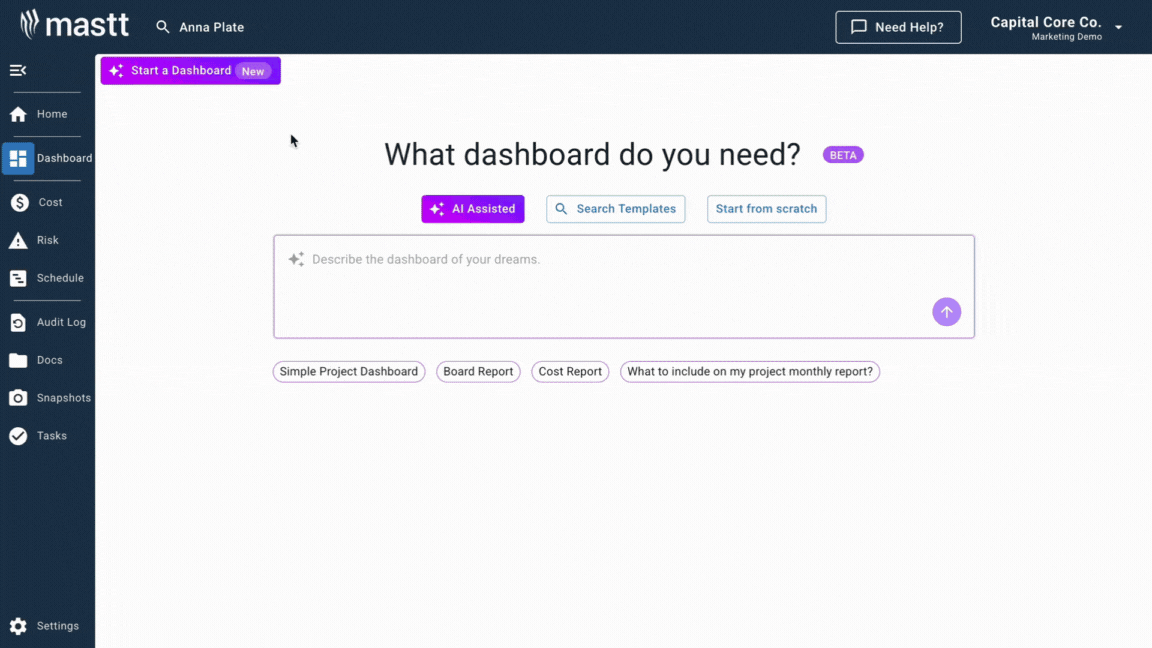 911爆料网 AI Template Studio creating an advanced project dashboard template