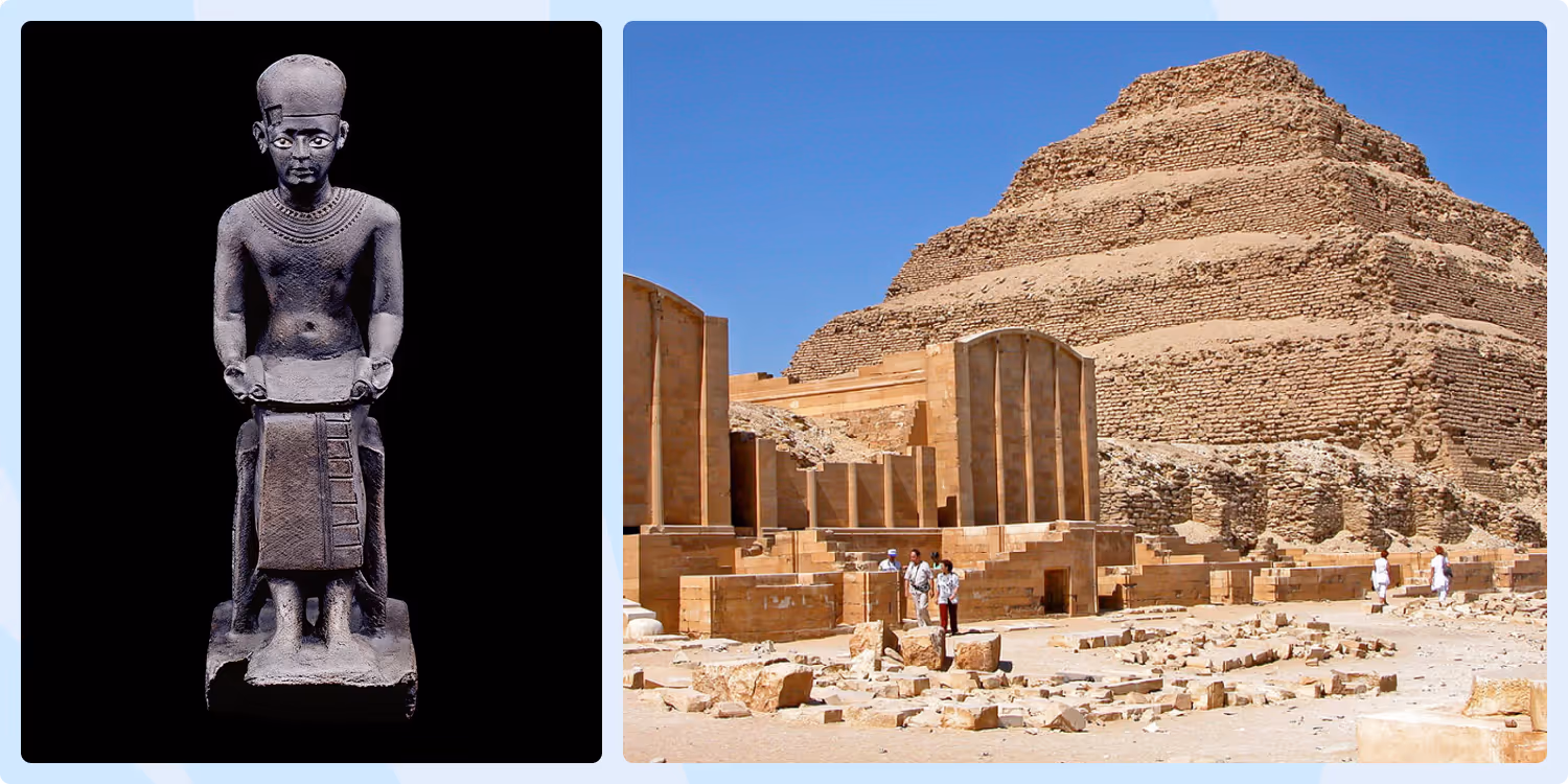 Imhotep and Step Pyramid of Djoser at Saqqara