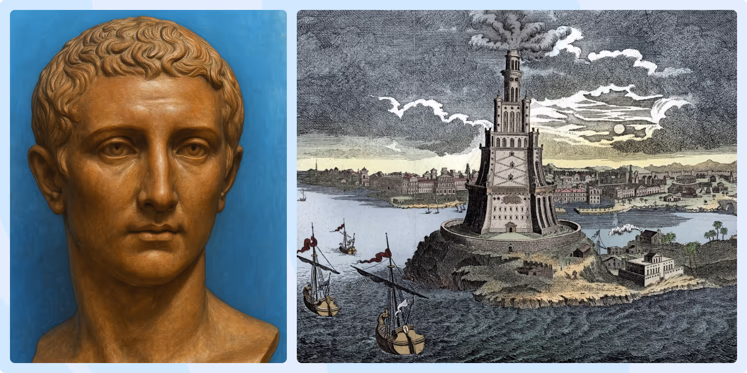 Portrait of Sostratus and ancient Lighthouse of Alexandria artwork