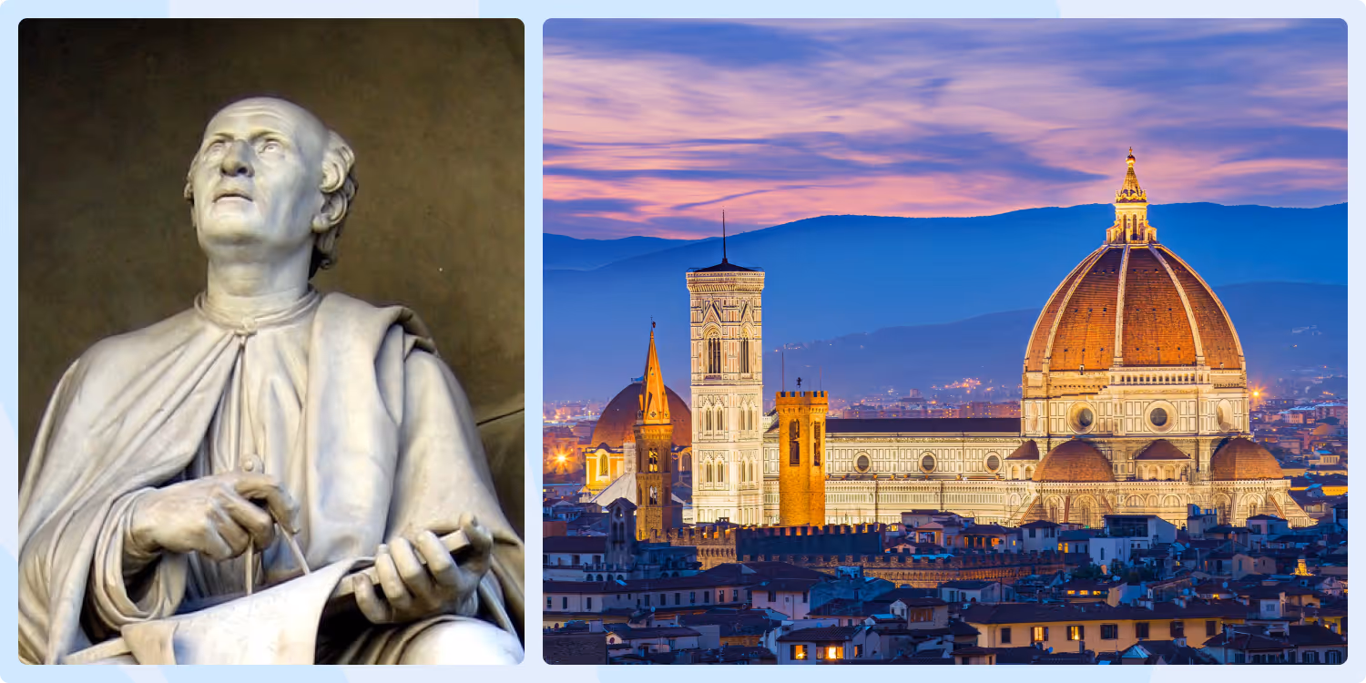 Statue of Brunelleschi with Florence Cathedral dome