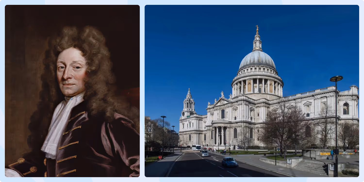Portrait of Sir Christopher Wren with St. Paul’s Cathedral in London