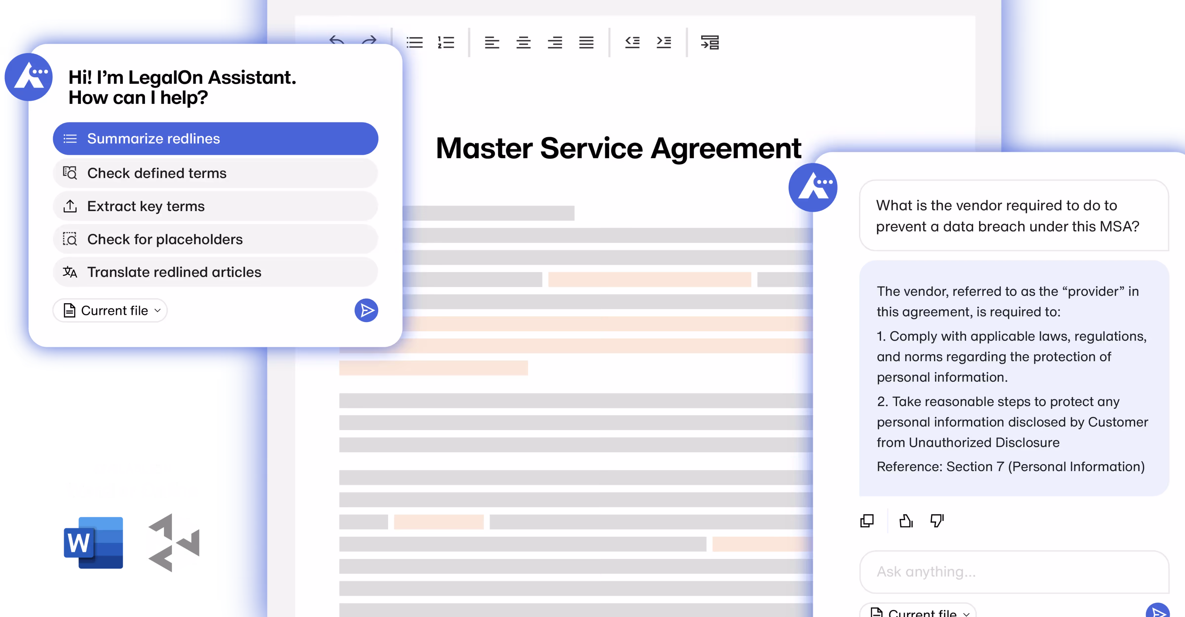 LegalOn AI assistant answering contract compliance question