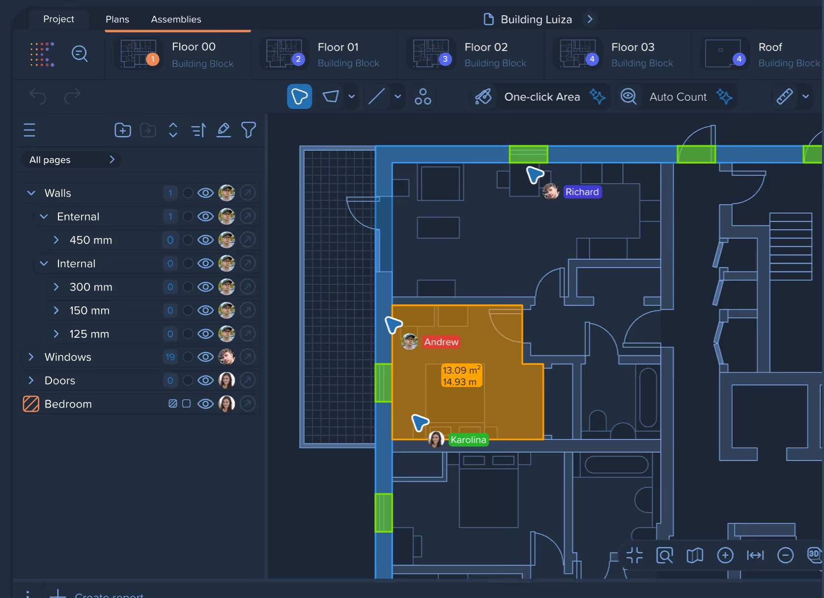 Kreo AI estimating platform with automated room measurements, quantity takeoffs, and plan collaboration features.
