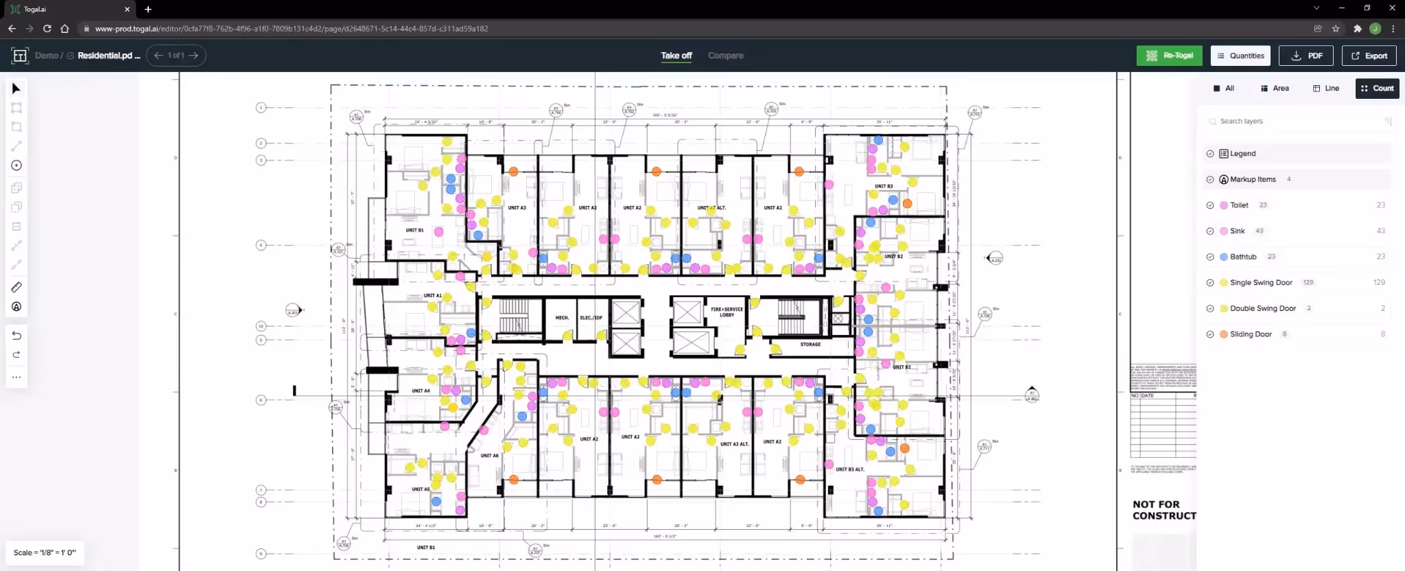 Togal.AI blueprint reader with automated object count overlay