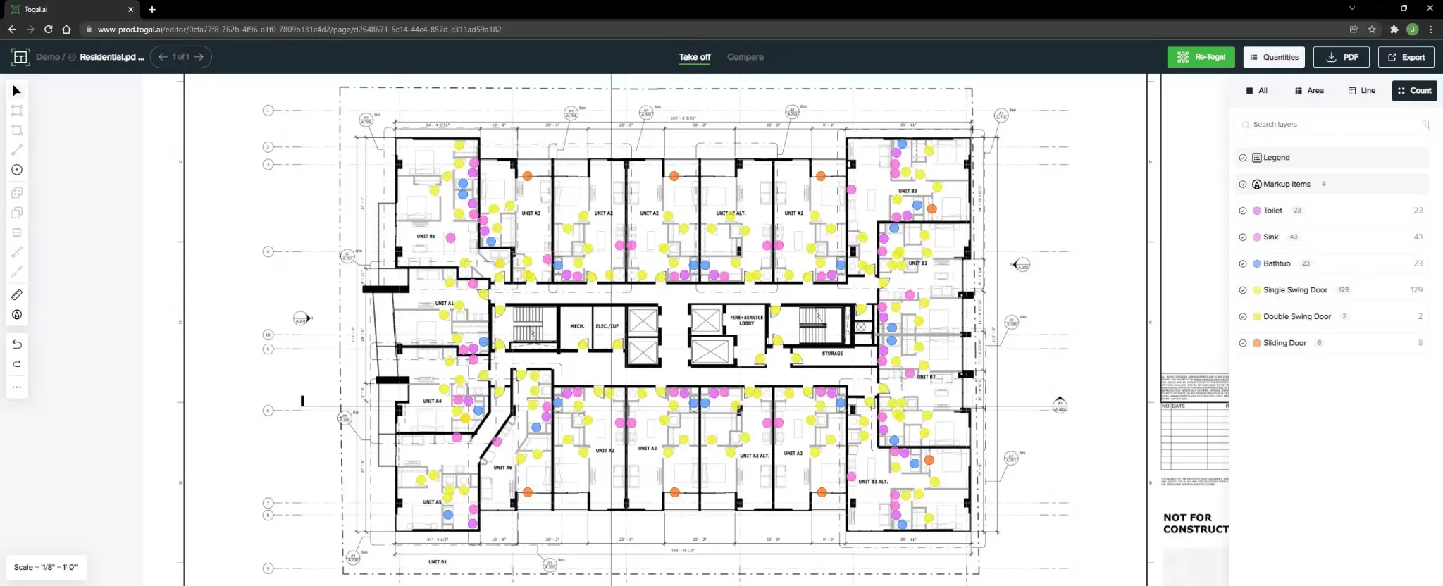 Togal.AI blueprint reader with automated object count overlay