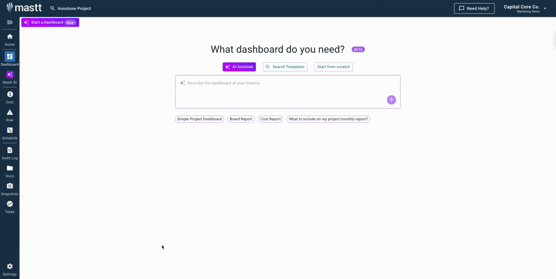 A gif showing how to create a construction plan template with Mastt AI Template Studio