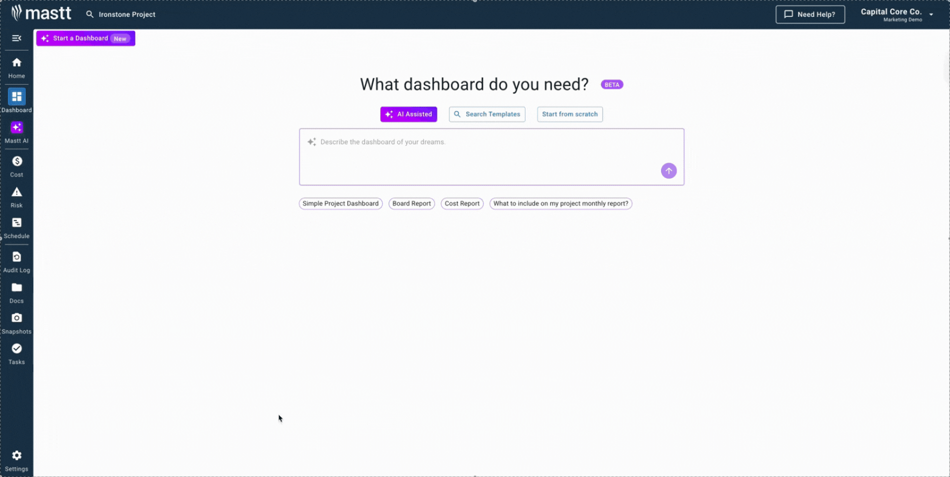 Animated GIF of Mastt AI creating a construction project tracking template