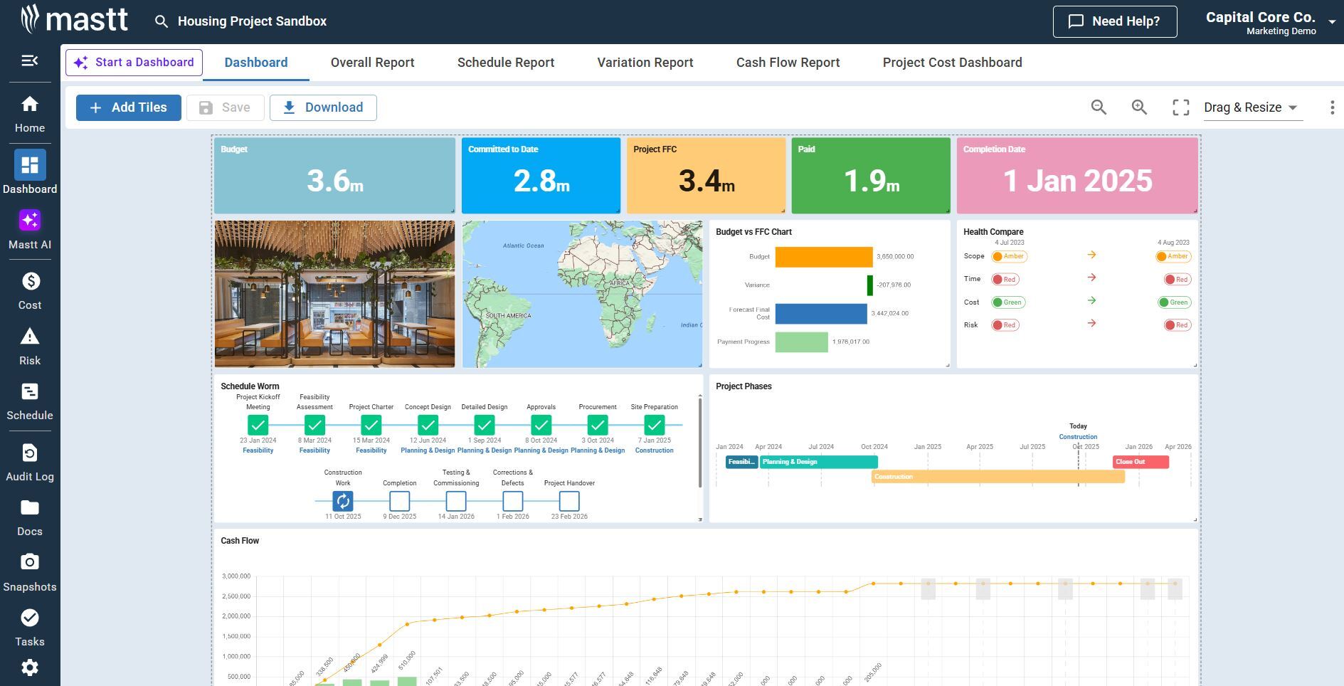 Mastt project management dashboard for small construction firms