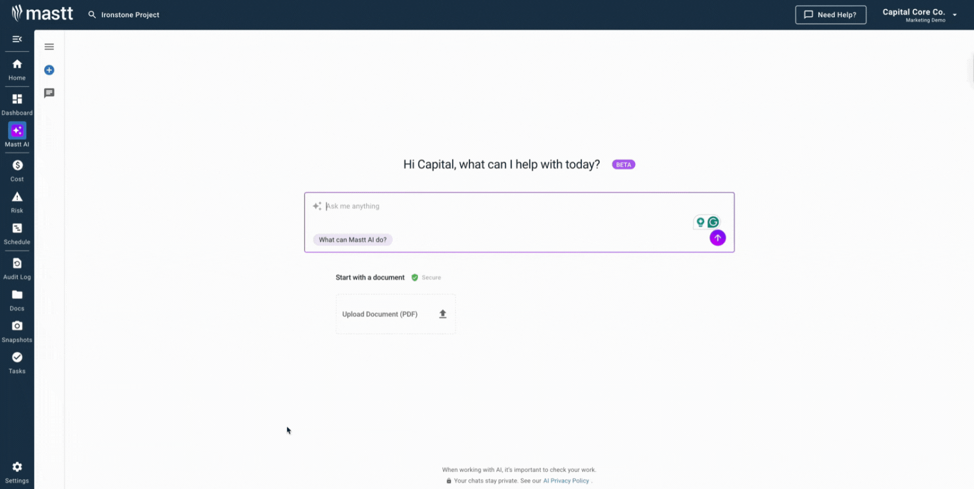 Mastt AI interface showing how to create a construction quote template.