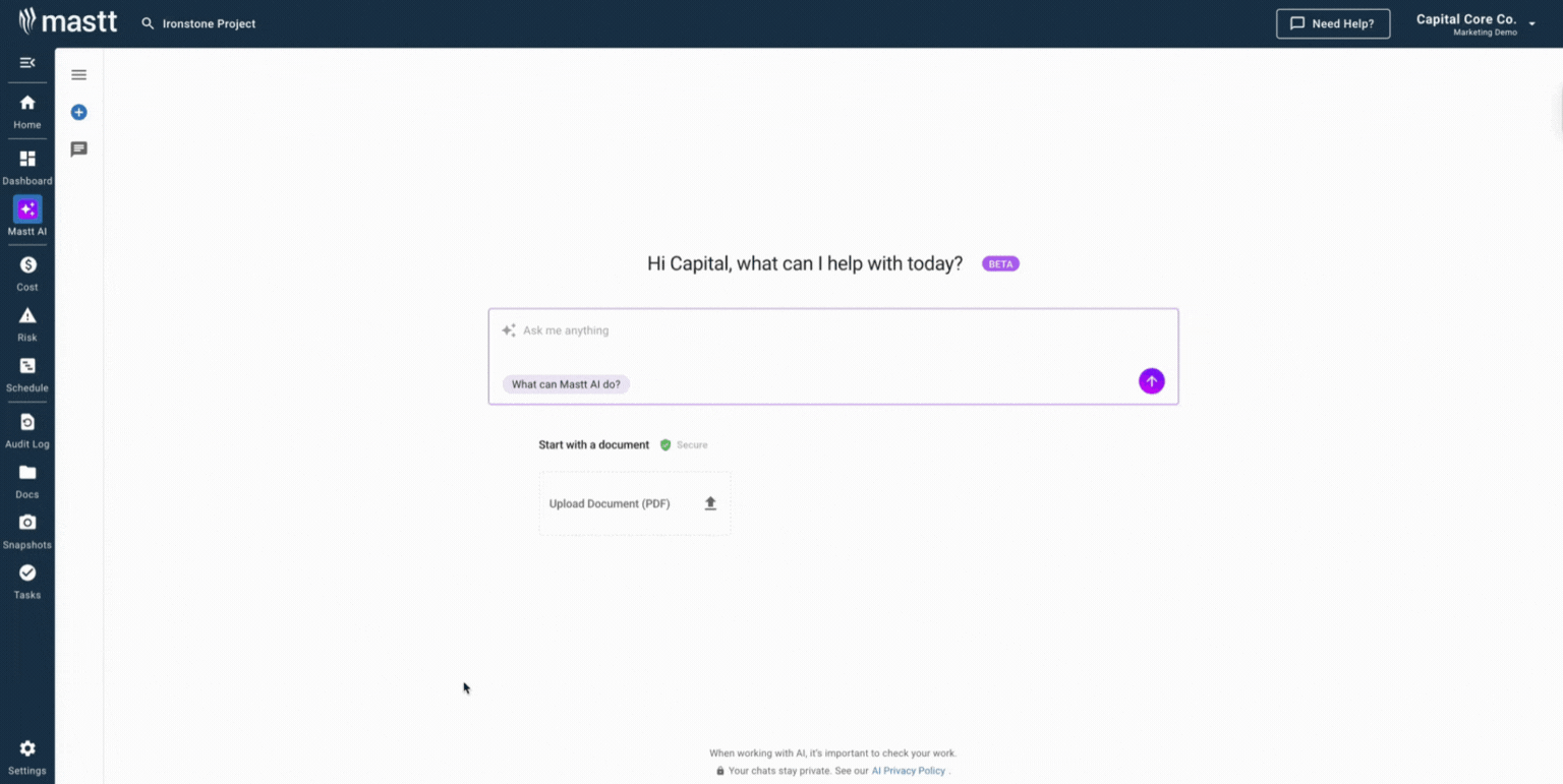 GIF showing hot to generate a SWMS template example with Mastt AI platform