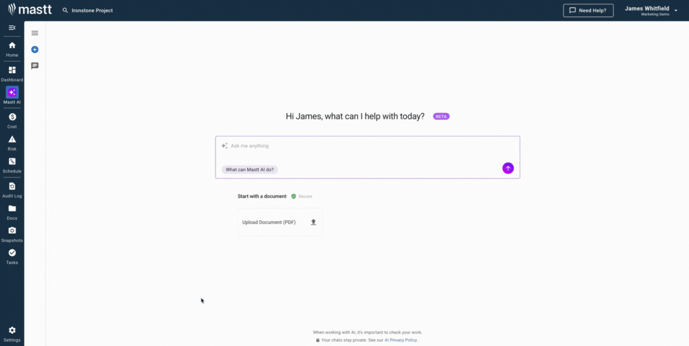 Screen recording of Mastt AI interface showing how to generate a contract review checklist.