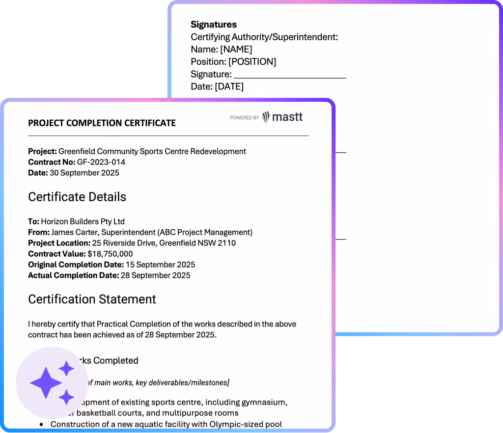 Practical Completion Certificate Template
