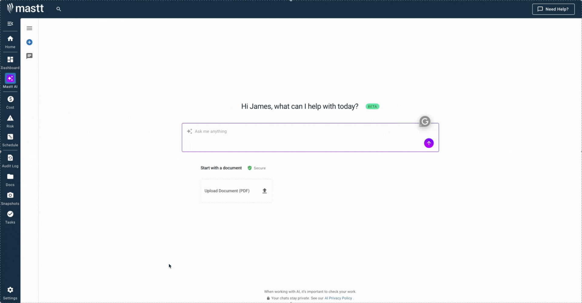 Mastt AI generating a risk and issue log for project issue tracking and management automation