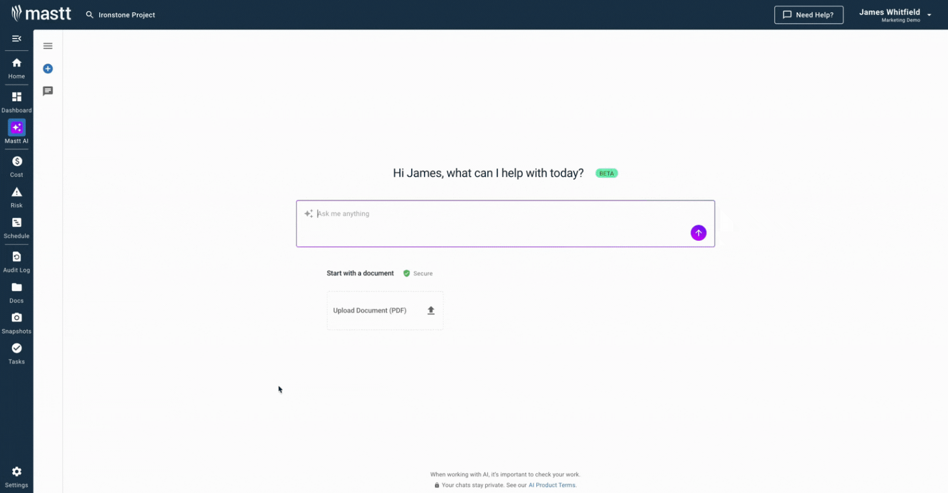 GIF of Mastt AI creating a construction material list template to track quantities, costs and procurement status