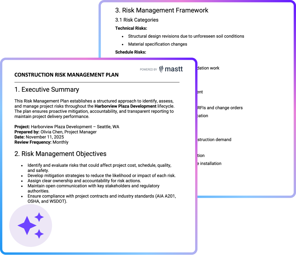 Downloadable construction risk management plan template with structured risks and mitigation actions