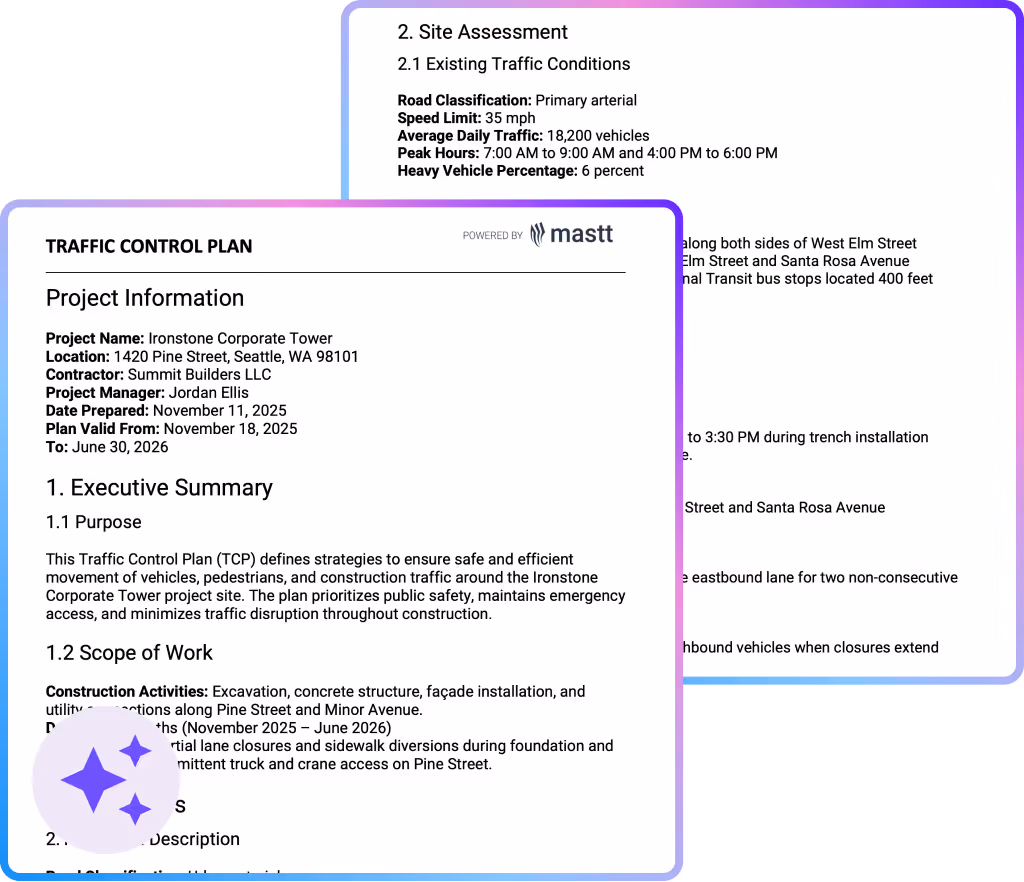 DOT traffic control plan template showing required sections for road work permit approval